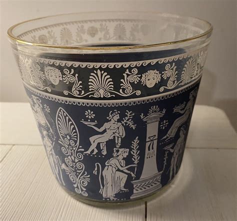 Vintage Jeannette Glass Wedgwood Blue Hellenic Greek Roman Ice Bucket Ebay