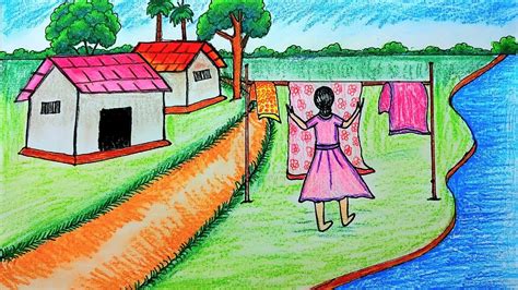 How To Draw A Beautiful Village Scenery Indian Village Scenery