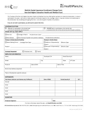 Fillable Online Metlife Dental Insurance Enrollment Change Form Fax