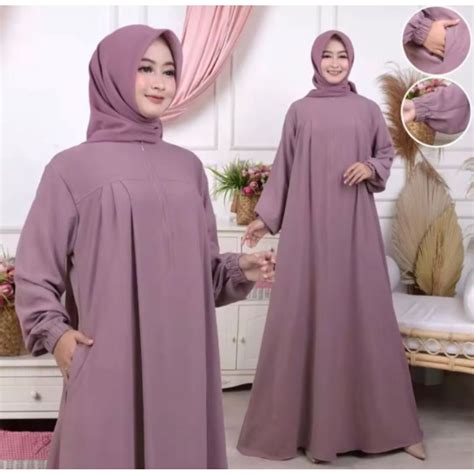 Jual Gamis Polos Wanita Dewasa Bahan Crinkle Airflow Baju Wanita Model