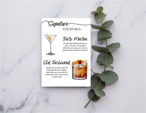 Custom Signature Drink Menu Template | Editable Wedding Cocktail Menu