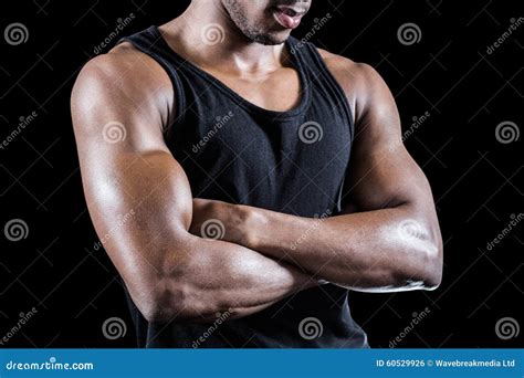 Mid Section Of Muscular Man With Arms Crossed Stock Photo Image Of