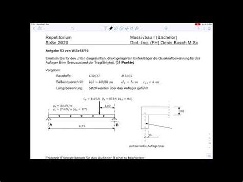 Querkraftbemessung Mit Auflagernaher Einzellast Teil 1 Rep