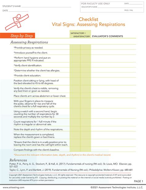 Skills Checklist Vital Signs Respirations Atitesting ©2021 Assessment