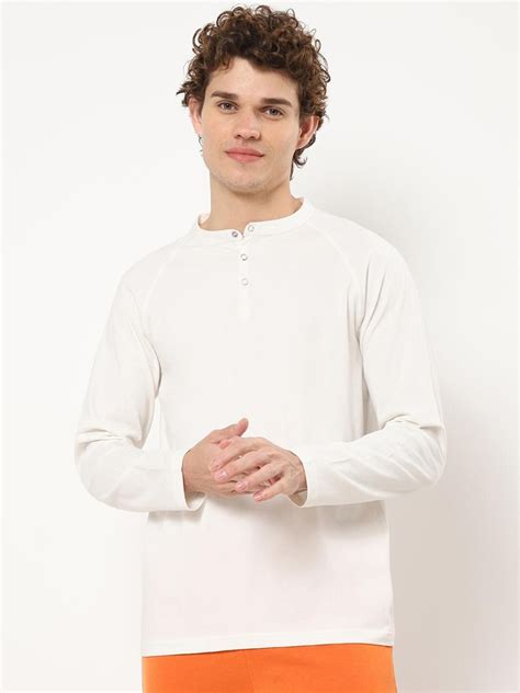 Buy Bewakoof Men White Henley Neck Pure Cotton T Shirt Tshirts For