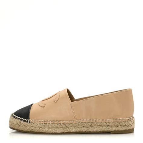 Chanel Lambskin Cc Espadrilles Beige Black Fashionphile