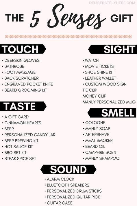 The 5 Senses Gift List With Text On It