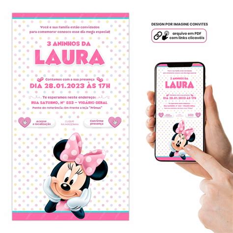 Convite Minnie Rosa Digital Interativo Elo7 Produtos Especiais