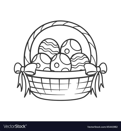 Easter basket full of eggs cartoon outline clipart