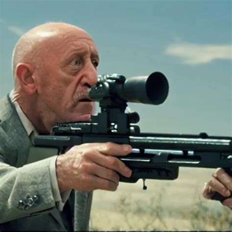 A Film Still Of Mike Ehrmantraut Aiming A Sniper Stable Diffusion