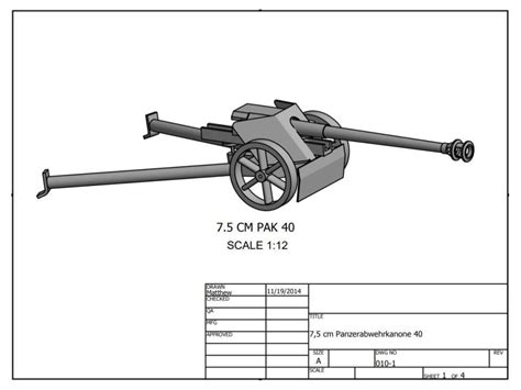 Scale Model Pak 40 Anti Tank Cannon Drawings And Cad For Etsy