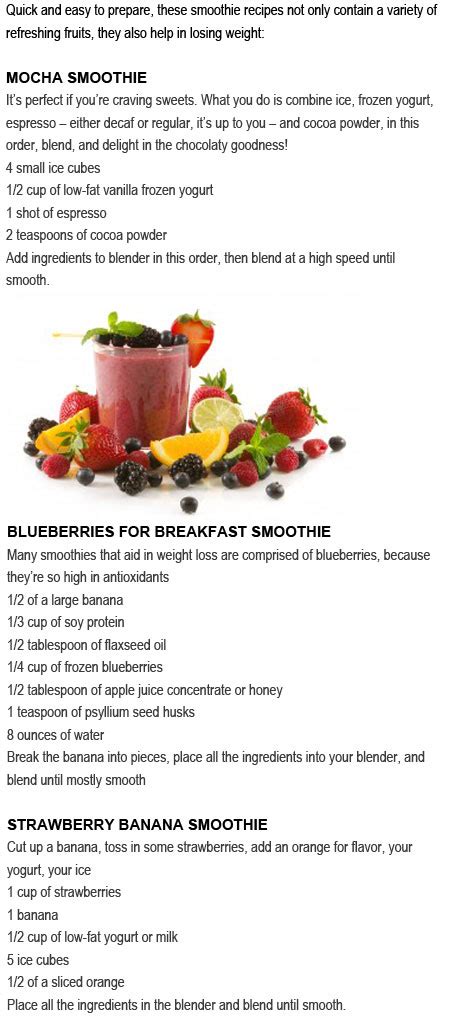 Breakfast Smoothie Recipes For Weight Loss Health For All