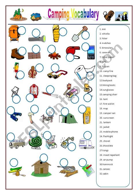 Camping Vocabulary Esl Worksheet By Stonefarm