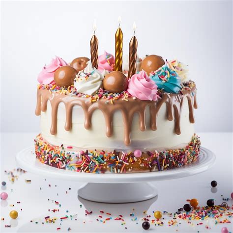 Premium Ai Image Colorful Birthday Cake With Sprinkles And Candles