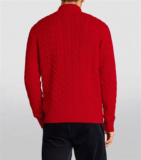 Mens Polo Ralph Lauren Red Wool Cashmere Half Zip Sweater Harrods UK