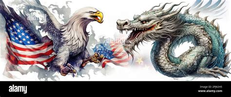 American Eagle And Chinese Dragon With Corresponding Country Flags