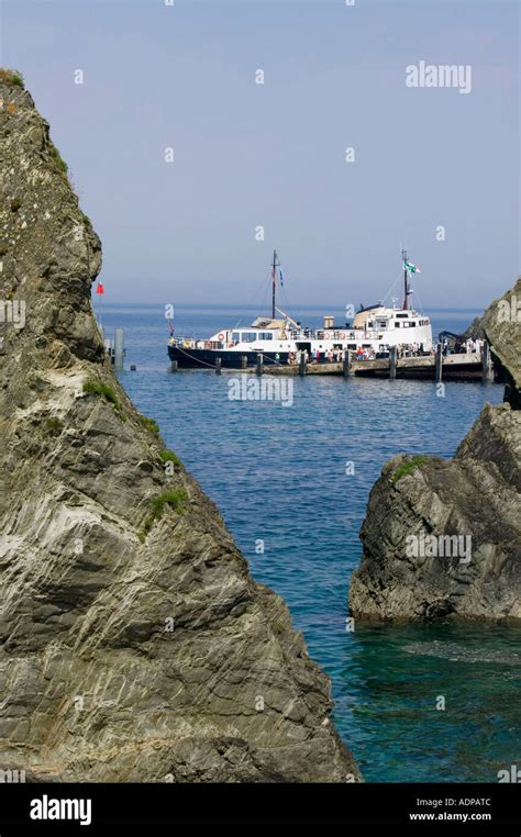 The MS Oldenburg, the Lundy island ferry, berthed on lundy island, with ...