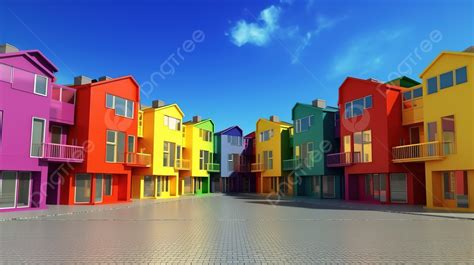 Multiple Houses Of Different Colors In Stunning 3d Render Background