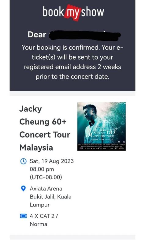 Jacky Cheung Malaysia Concert Ticket Tickets Vouchers Event Tickets