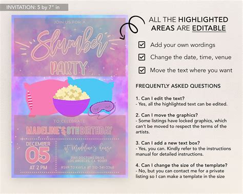 Editable Slumber Party Invitation Sleepover Birthday Invite Etsy