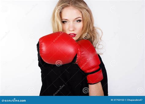 Blonde Woman Is Wearing Box Gloves Stock Image Image Of Competition Body