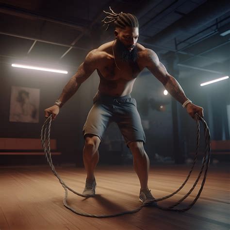 Free Photo Handsome Muscular Man Doing Exercises With Battle Ropes In Gym