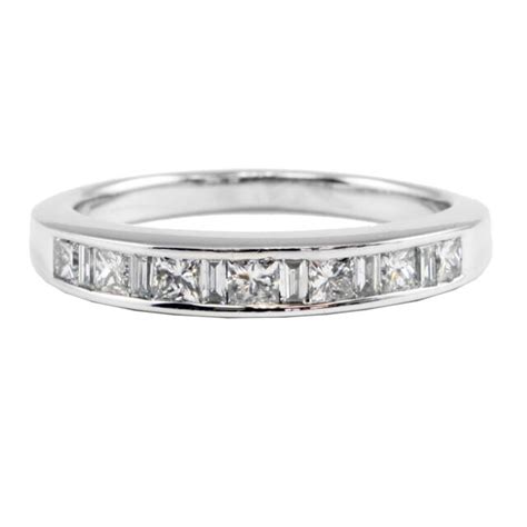 14k White Gold Princess Baguette Diamond Band Ring Wedding