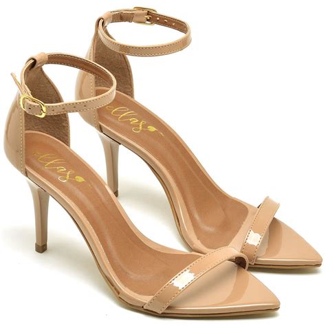 Sandália Bico Folha Santo Médio Verniz Nude ELLAS ONLINE Calçados e Acessórios Femininos