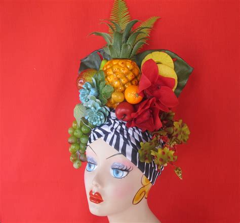 Carmen Miranda TURBAN ZEBRA PRINT Tropical Fruits Pineapple Etsy