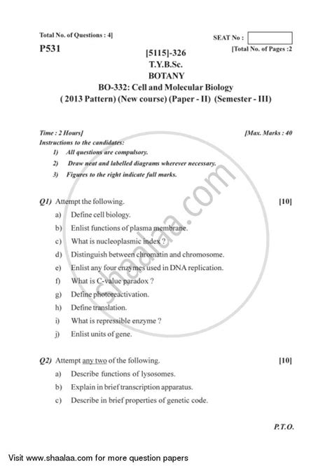 Cell And Molecular Biology 2016 2017 B Sc Botany Semester 5 Tybsc