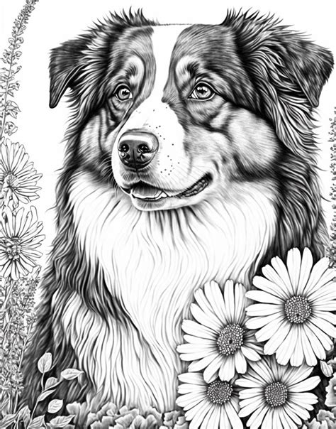 Australian Shepherd Adult Coloring Sheet AI Generated Coloring Page Of