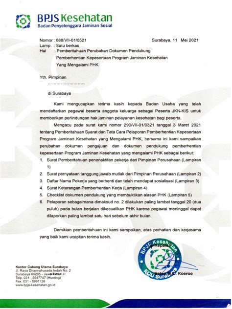 Surat Penonaktifan Tenaga Bpjs Kesehatan Pdf