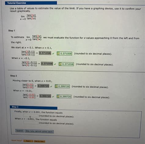 Solved Tutorial Exercise Use A Table Of Values To Estimate Chegg