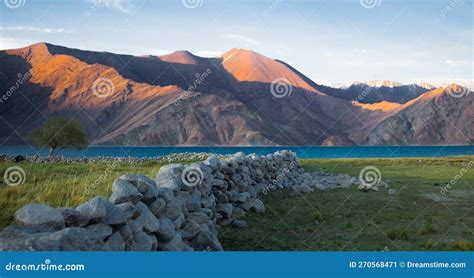 View Of Pangong Lake From Merak Village In Ladakh Himalayan Mountains