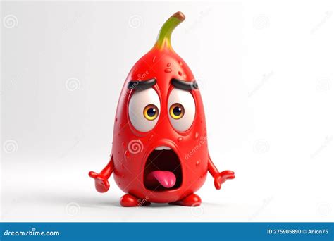 Funny Illustration Of Hot Cute Cartoon Red Jalapeno Generative Ai Stock Illustration