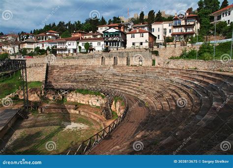 Ruins Of Roman Amphitheatre In Orchid City Macedonia Stock Image