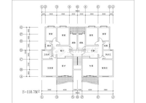 一梯两户户型图cad图纸土木在线