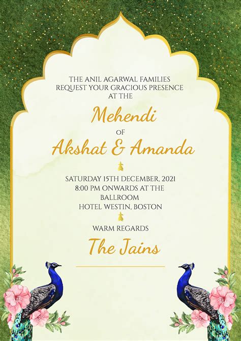 Peacock Wedding Invitation Template Download For Indian Wedding Floral