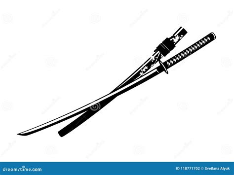 Japanese Katana Sword With Sakura Blossom Decorated Scabbard Vector