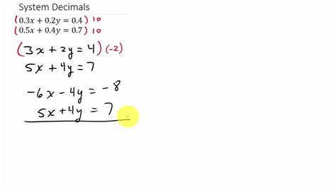 Solving A System Of Equations With Decimals Youtube