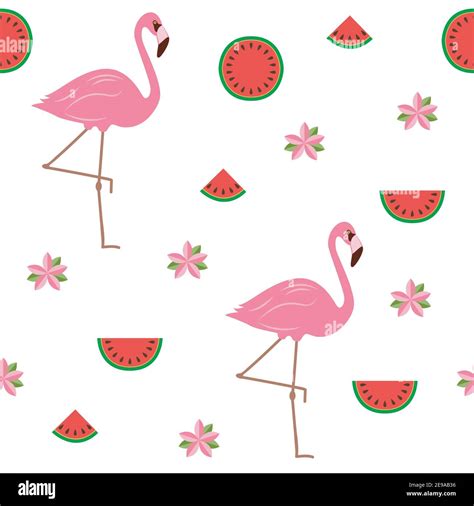 Seamless Pattern Tropical Summer Design With Flamingos Flowers And