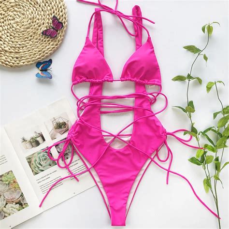 2020 Neon Pink Color Sexy Ladies Mature Bikini Summer Swimwear