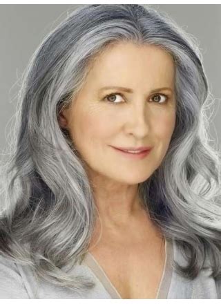 Mature Shoulder Length Wavy Lace Front Human Hair Grey Women Wigs