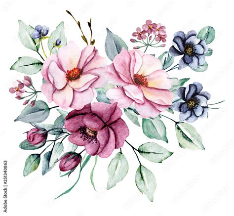 Watercolor Flowers Floral Bouquet Perfectly For Print On Greeting