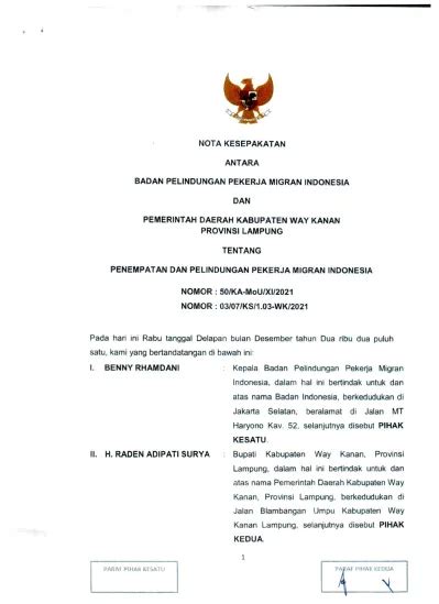 Nota Kesepakatan Antara Badan Pelindungan Pekerja Migran Indonesia Dan