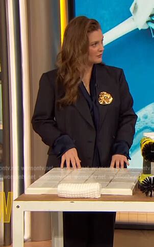 Wornontv Drews Navy Tie Neck Blouse On The Drew Barrymore Show Drew