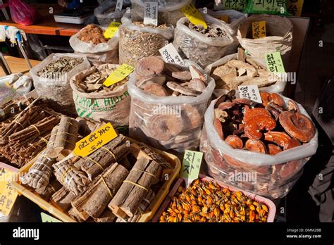 Traditional Korean Herbal Medicine Ingredients At Market Busan South