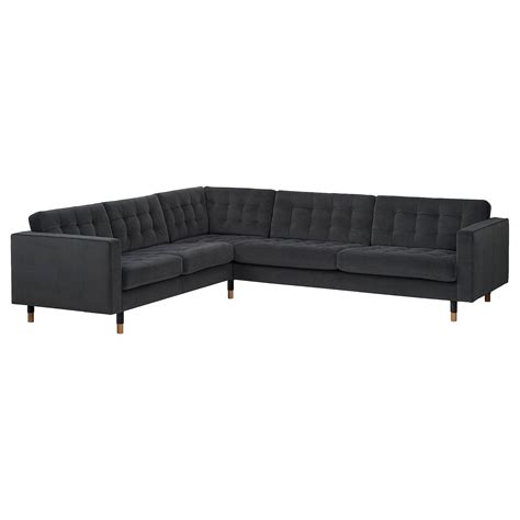 Landskrona Velvet Dark Grey Corner Sofa 5 Seat 89 Cm Height 78 Cm