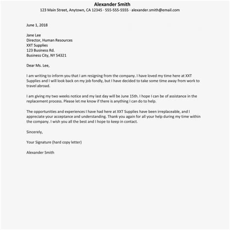 Resignation Letter Due To Travel Resignation Letter Resignation