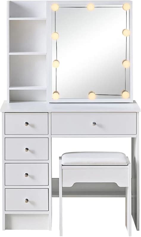 Clipop Tavolo Da Trucco Bianco Con Specchio A Led Con Cassetti E